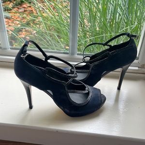 Navy Suede Peeptoe Heels - White House Black Market
